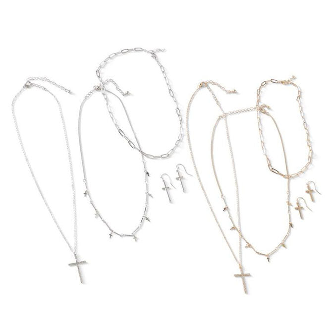 Three Strand Gold Cross Necklace