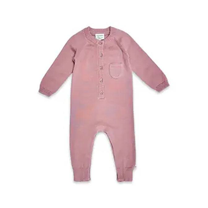 Classic Button & Pocket Sweater Knit Baby Jumpsuit Vintage Rose (Organic)