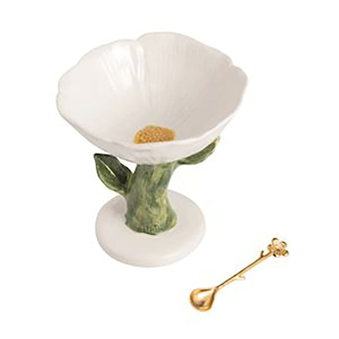 White Flower Pedestal Candy Dish Set