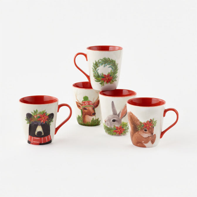 Woodland Animal Mug, 4 Asst, Porcelain, 4.5"