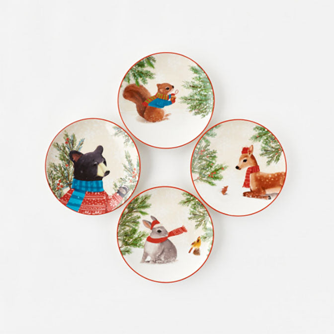 Woodland Animal Plate, 4 Asst, Porcelain, 8.5"