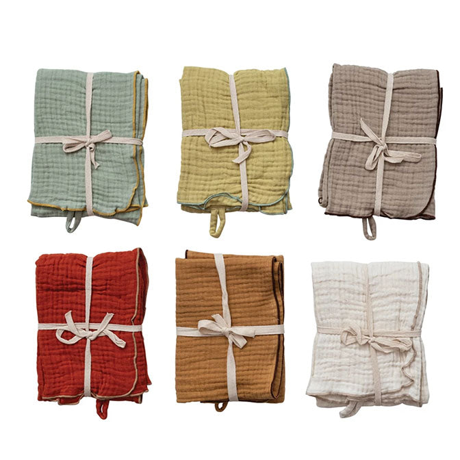 Woven Cotton Double Cloth Napkins w/ Contrasting Stitched Edge, 6 Colors