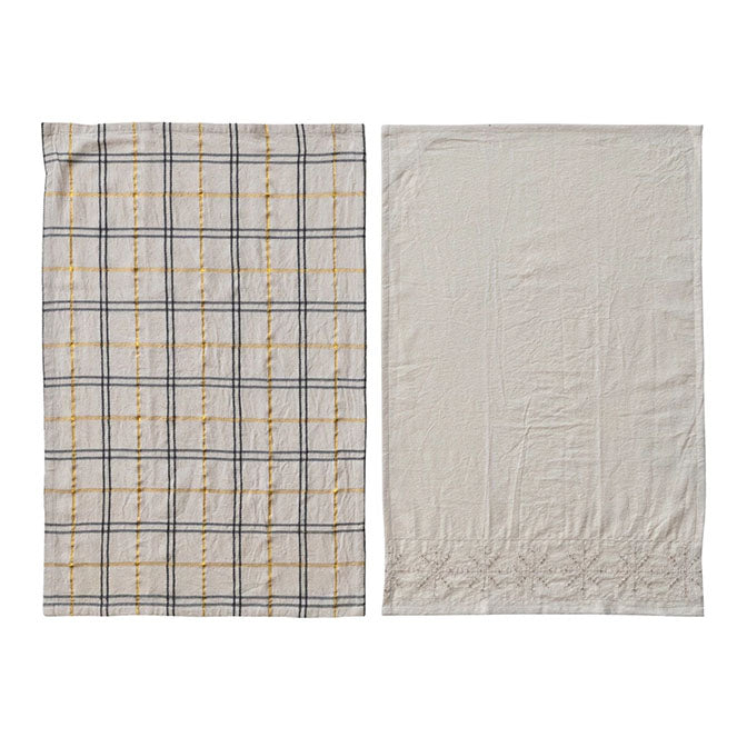 Woven Tea Towels with Embroidery & Beads, Set of 2 with Jute & Gift Tag
