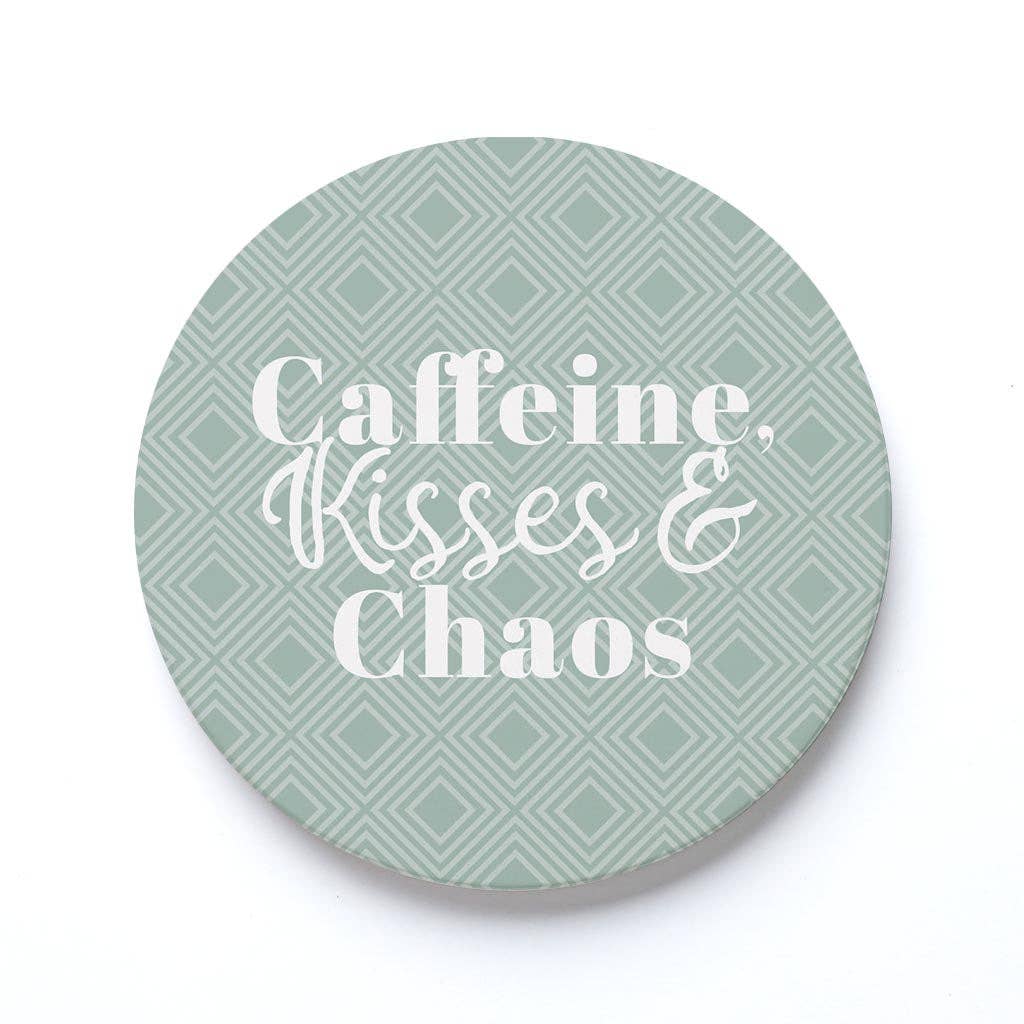 Ceramic Round Coaster-Caffeine Kisses & Chaos