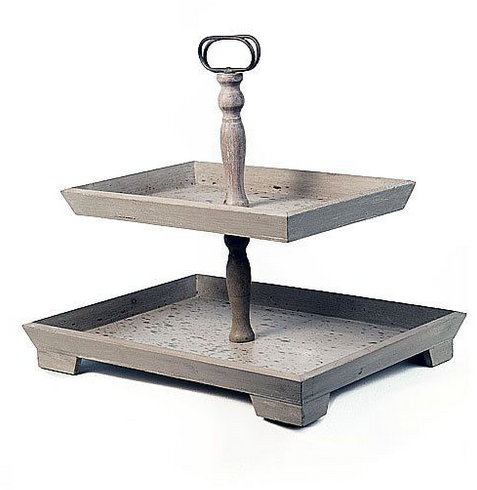 Rectangle 2-Tiered Wood Tray