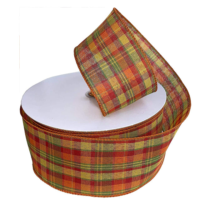 Cider Plaid 1.5" x 50 yds Wired Fall Ribbon