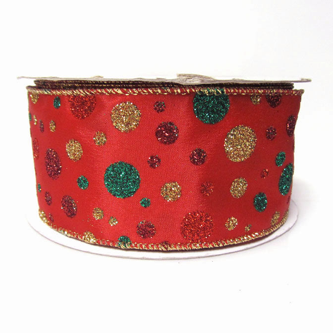 Festive Red Ribbon with Glitter Dots