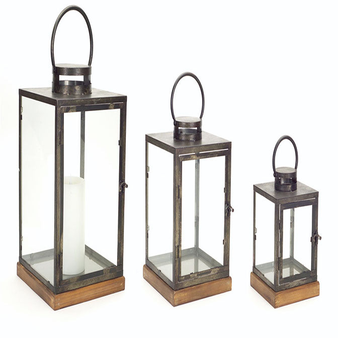 Garden Metal/ Glass/Wood Lantern
