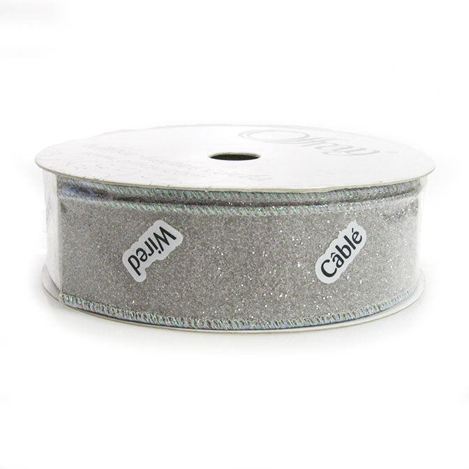 1-1/2" Wired Silver Metallic Ribbon