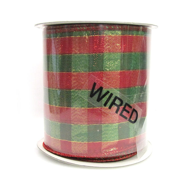 Red & Green Metallic Stripe Ribbon