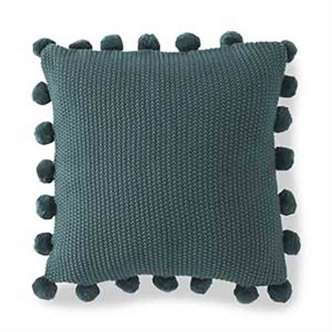 21 Inch Hunter Green Moss Stitch Knit Pillow w/Pomp