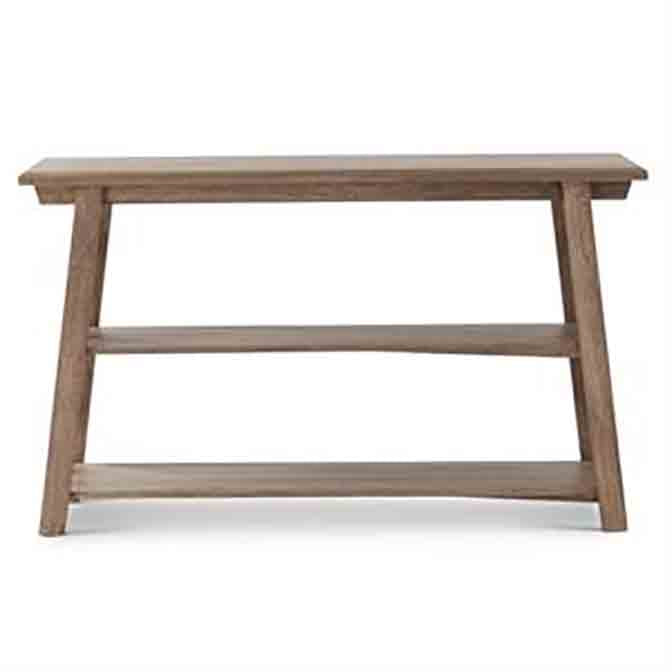 54 Inch Gray Washed Mango Wood 3 Shelf Console Table