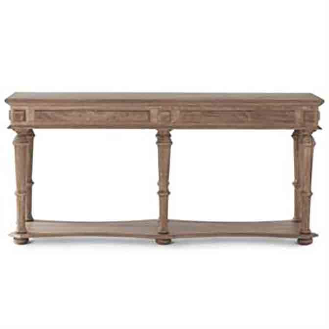63 Inch Gray Washed Mango Wood Console Table w/Bottom Shelf and 6 Legs