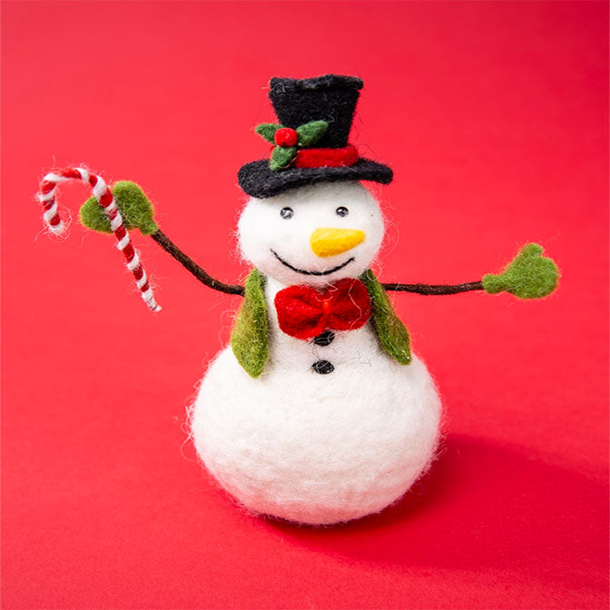 7" Felt Snowman with Candy Cane