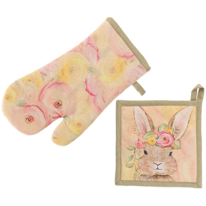 Bunny Flower Crown Mitt and Potholder