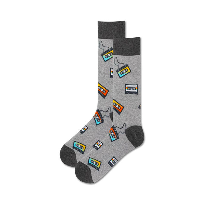 Men's Tape Cassette Crew Socks- Grey