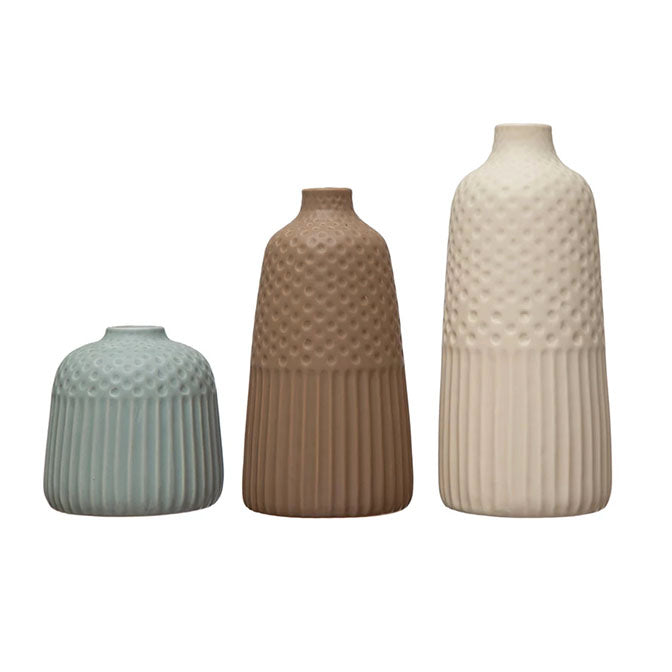 Debossed Stoneware Vase Matte Glaze