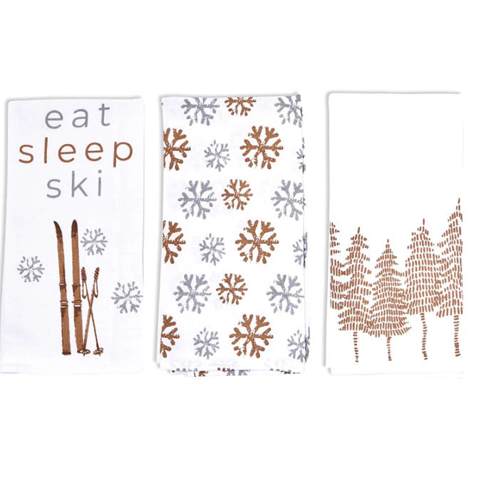 Eat Sleep Ski Kitchen Towels, Set of 3