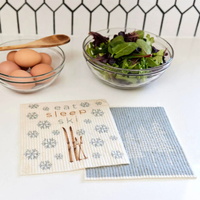 Eat Sleep Ski Multi Surface Cloth Towel, Set of 2