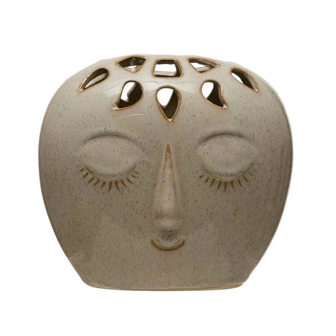 Stoneware Vase with Embossed Face
