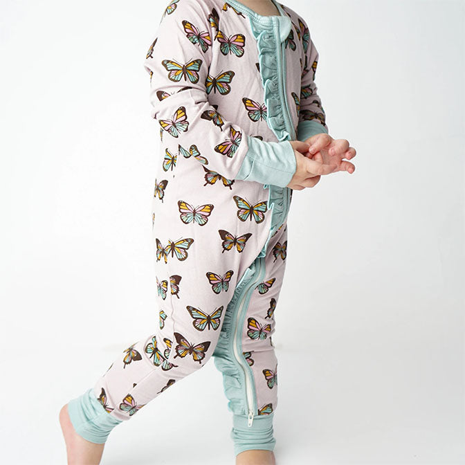Flutterby Ruffle Bamboo Baby Convertible Footie Pajama