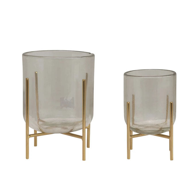 Glass Vase/Candle Holders with Metal Base
