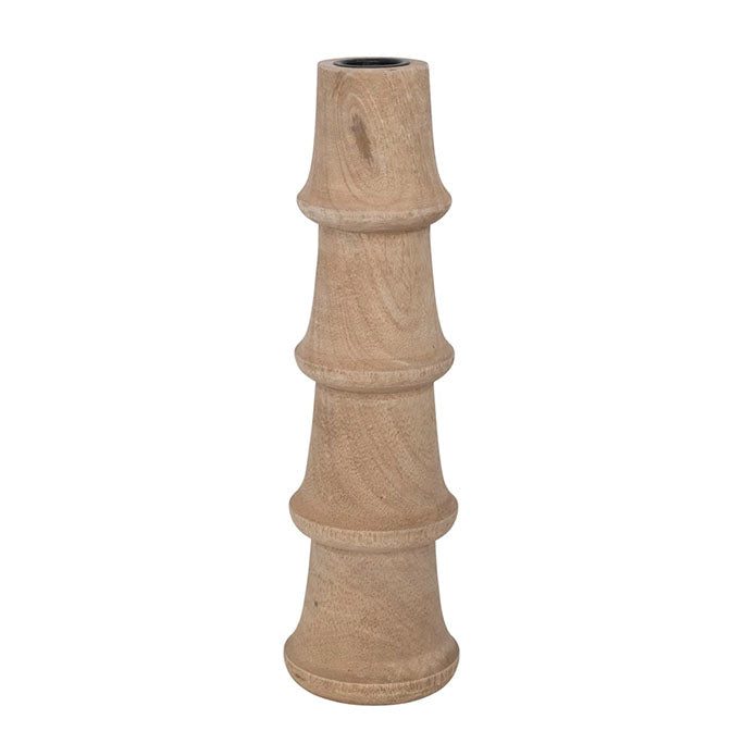 3" Round x 10"H Hand-Carved Mango Wood Taper Holder