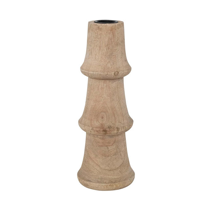 3" Round x 8"H Hand-Carved Mango Wood Taper Holder