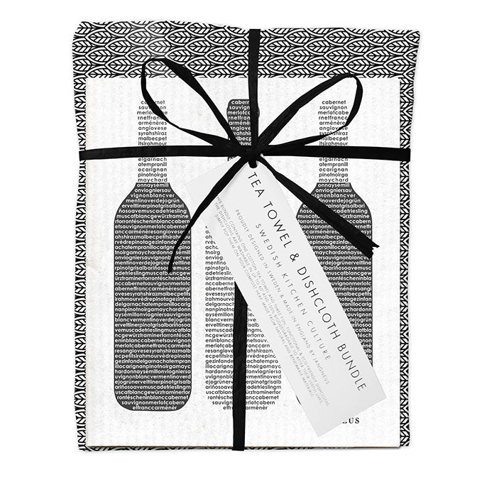 Leaves with Wine Tea Towel & Dishcloth Bundle