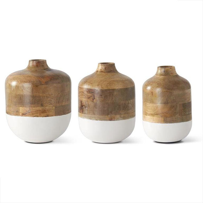 Mango Wood & White Metal Base Vases