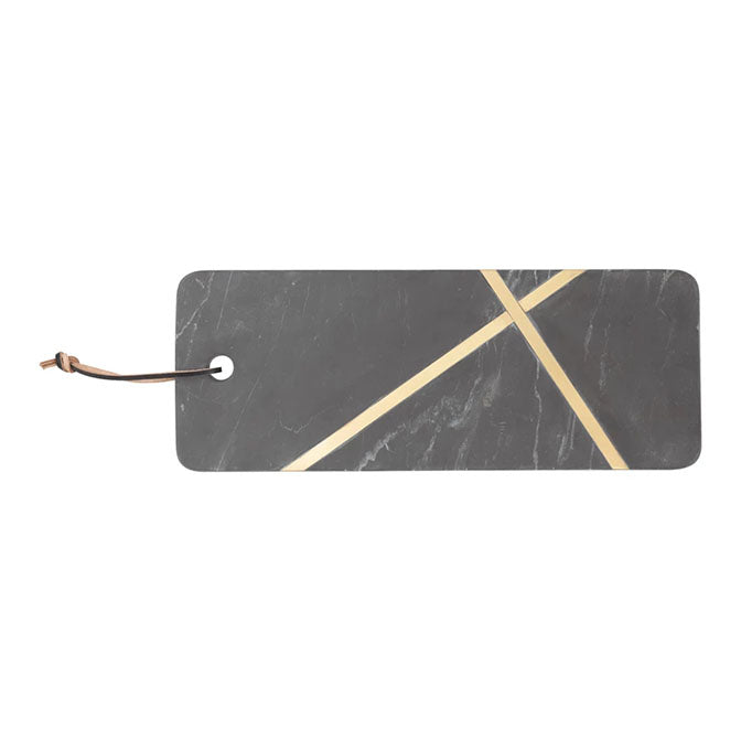 Marble Cutting Board with Brass Inlay, Leather Tie