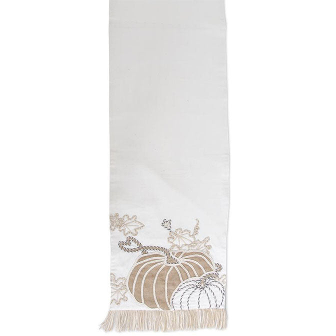 White Embroidered Pumpkin Table Runner