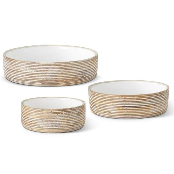 Ribbed Whitewashed Wood Bowls