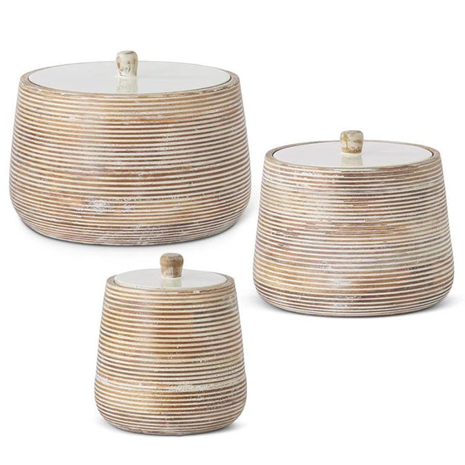 Ribbed Whitewashed Wood Canisters