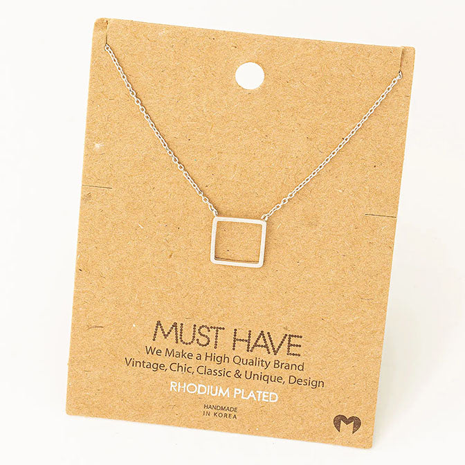 Square Outline Pendant Necklace-Silver
