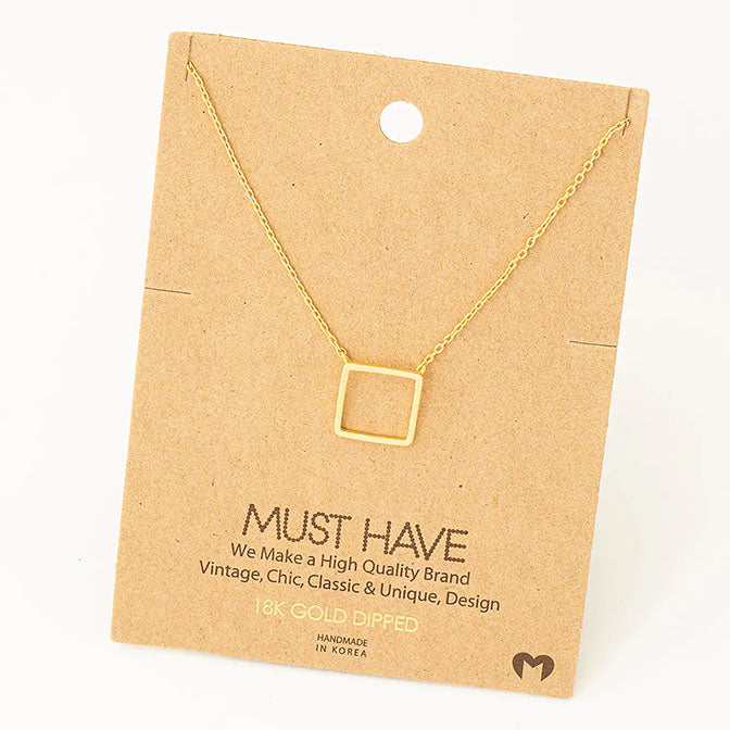 Square Outline Pendant Necklace-Gold