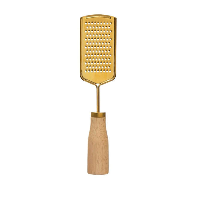 Standing Stainless Steel Grater with Wood Handle, Gold Finish