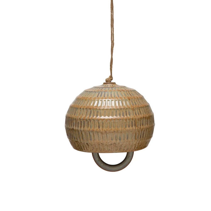 Large Debossed Stoneware Bell With Reactive Glaze