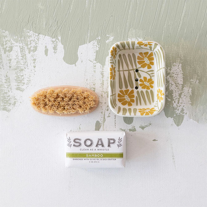 Hand-Stamped Stoneware Soap Dish w/ Flowers