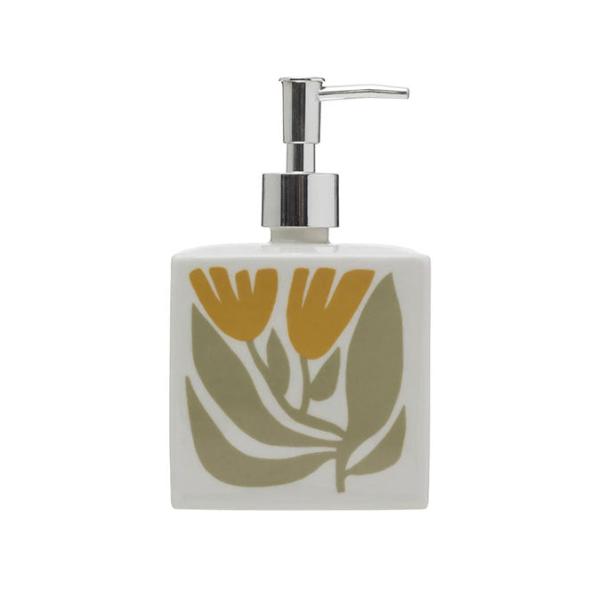 Hand-Stamped Stoneware Soap Dispenser w/ Pump & Flowers