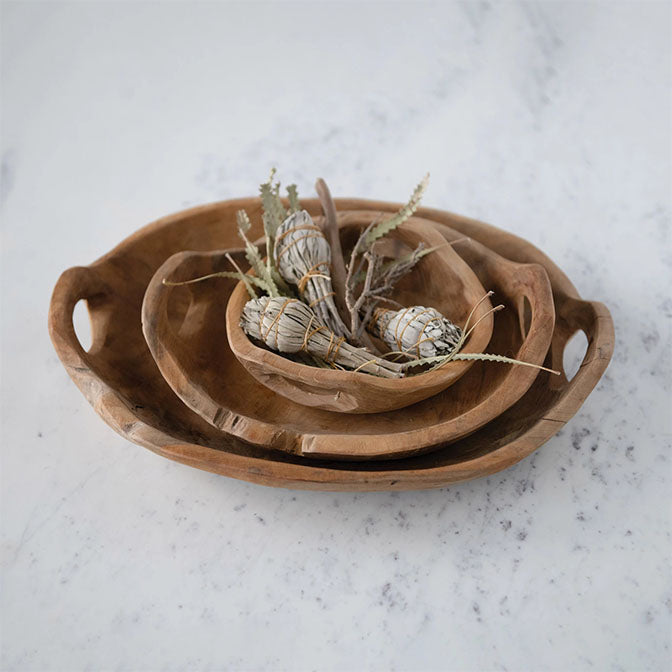 Teak Wood Bowls with Handles