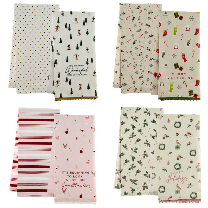 Merry Everything Flour Sack Tea Towels with Charm - Set of 2