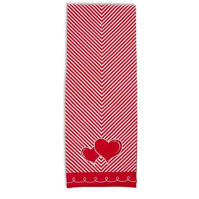 72 Inch Double Heart Red & White Chevron Table Runner