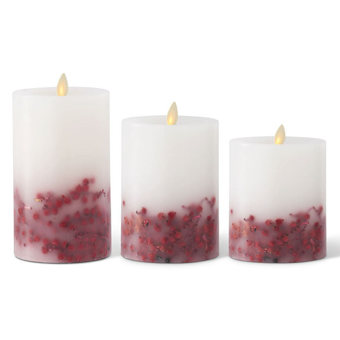 White Wax w/Red Berry Indoor Pillar Candle