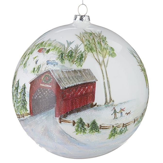 6" Winter Barn Ball Ornament