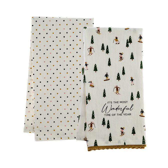 Wonderful Time Flour Sack Tea Towels with Charm - Set of 2