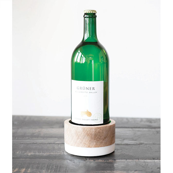 Mango Wood and Marble Bottle Holder