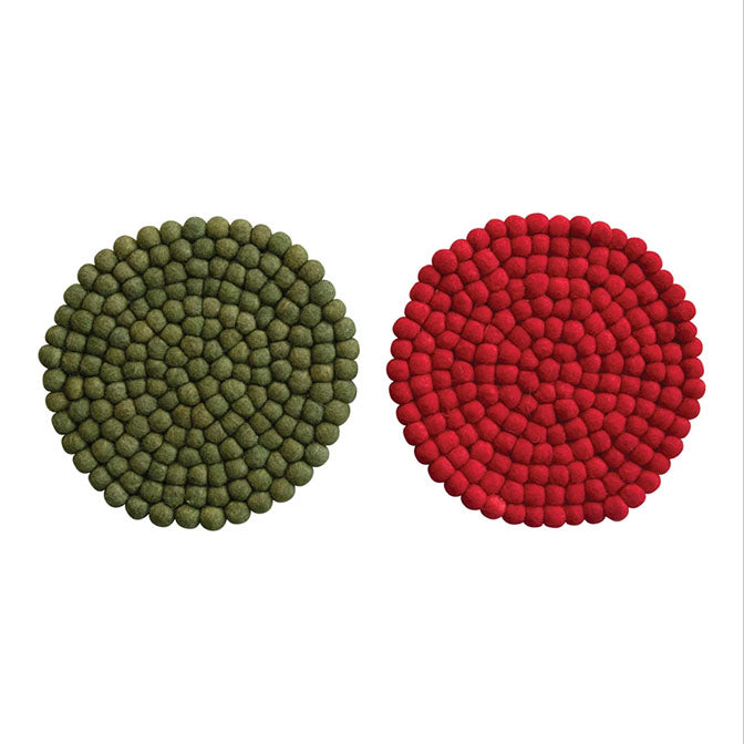 7-1/2" Round Handmade Wool Felt Ball Trivet, 2 Colors