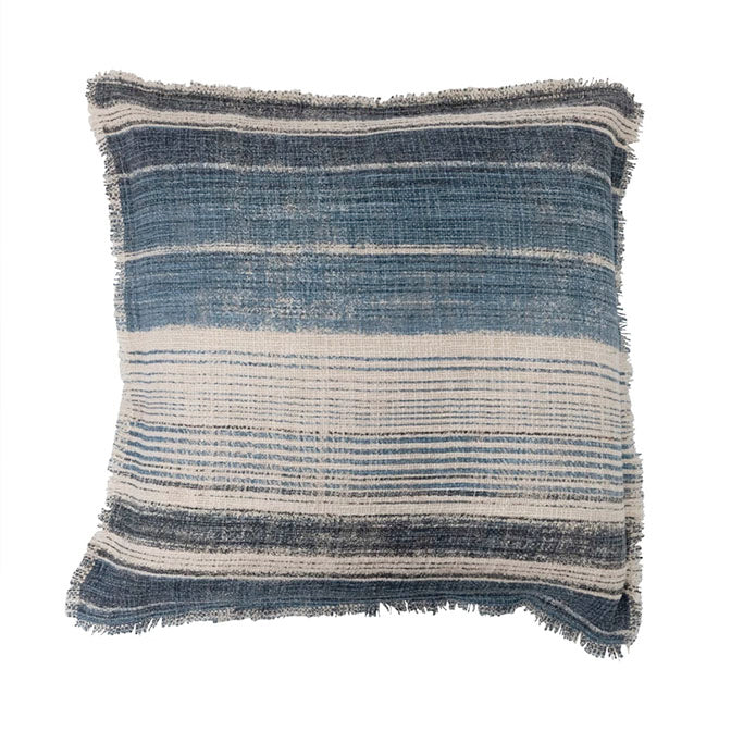 Stonewashed Woven Cotton Blend with Stripes Fringe Pillow