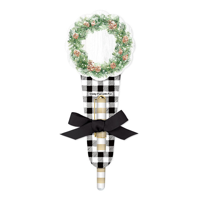 Winter Wreath Plaid Die-Cut Sticky Pad